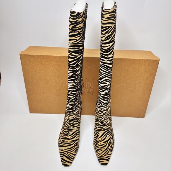 SOLD Anthropologie Bibi Lou Zebra Suede Leather Knee High Stiletto Boots - Picture 4 of 15
